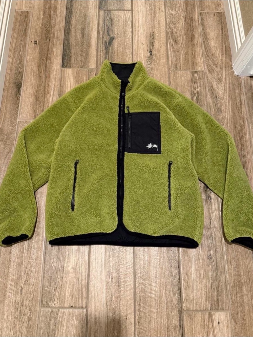 stussy  Green Sherpa Fleece Jacket Mens Small